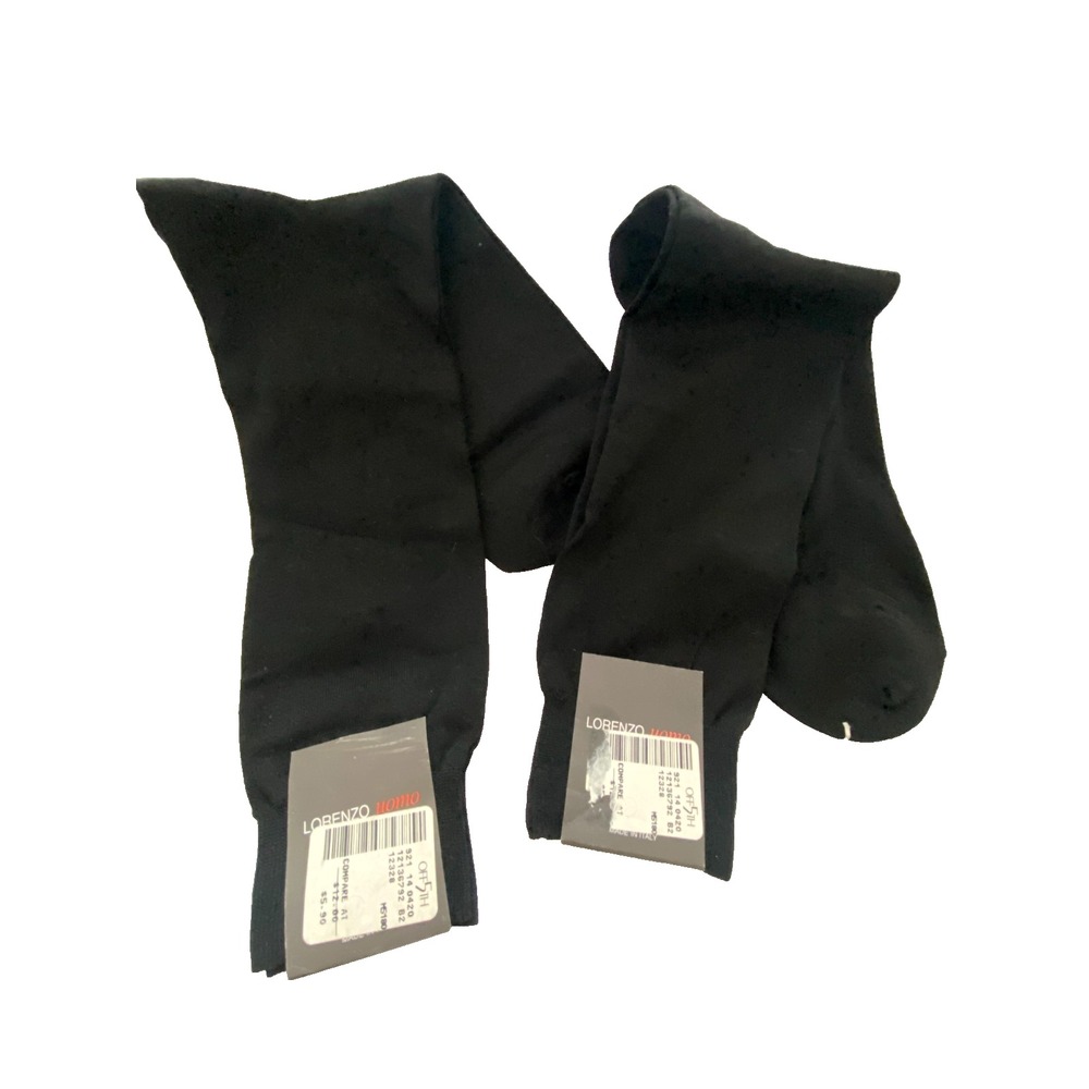 NOS Lorenzo Uomo Men's BLACK Dress SOCKS Size 10-13 Cotton Blend MADE IN ITALY